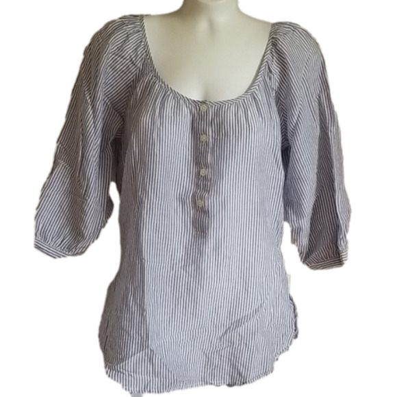 GAP Top Silk Blend Blue White Strip Popover Lightweight Summer - Picture 1 of 9